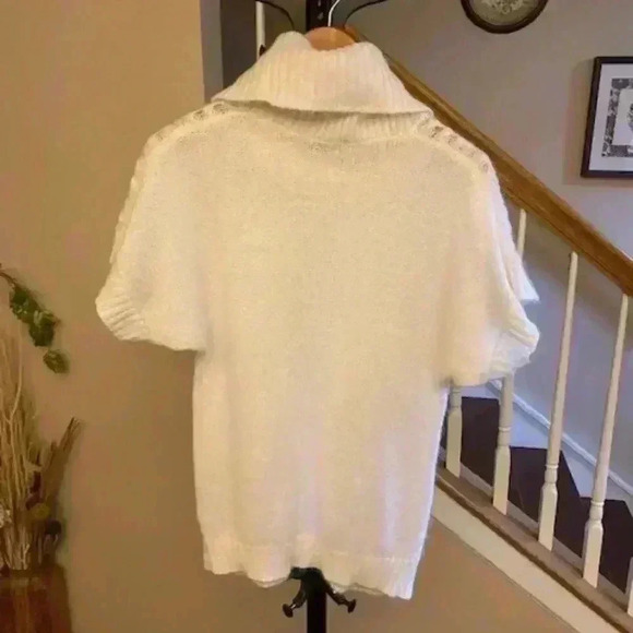 SISLEY Italy Vintage White Cable-Knit Mohair Blend Cowl Neck Sweater Size Medium - Picture 3 of 10